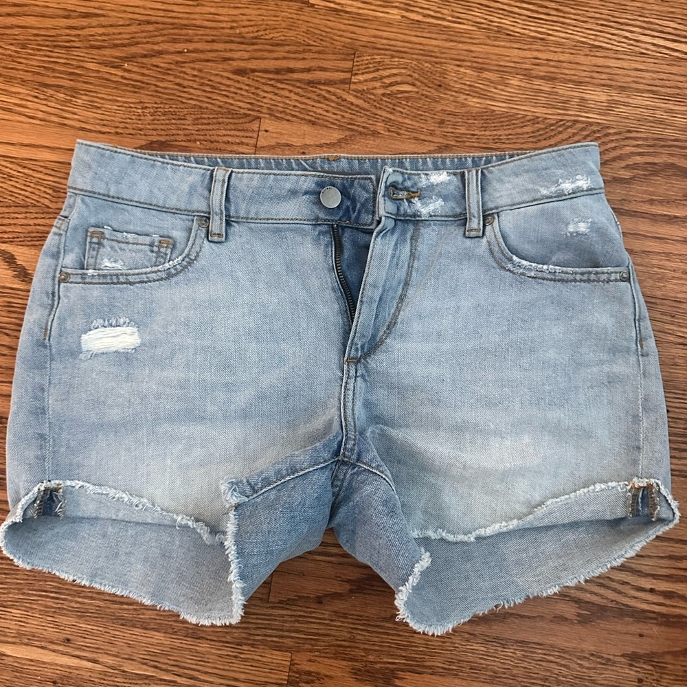 DL1961 Light Blue Distressed Denim Shorts